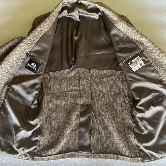 Vintage Stafford Tweed Blazer Jacket Sport Coat Mens 42R Wool Herringbone Brown - Picture 5 of 10